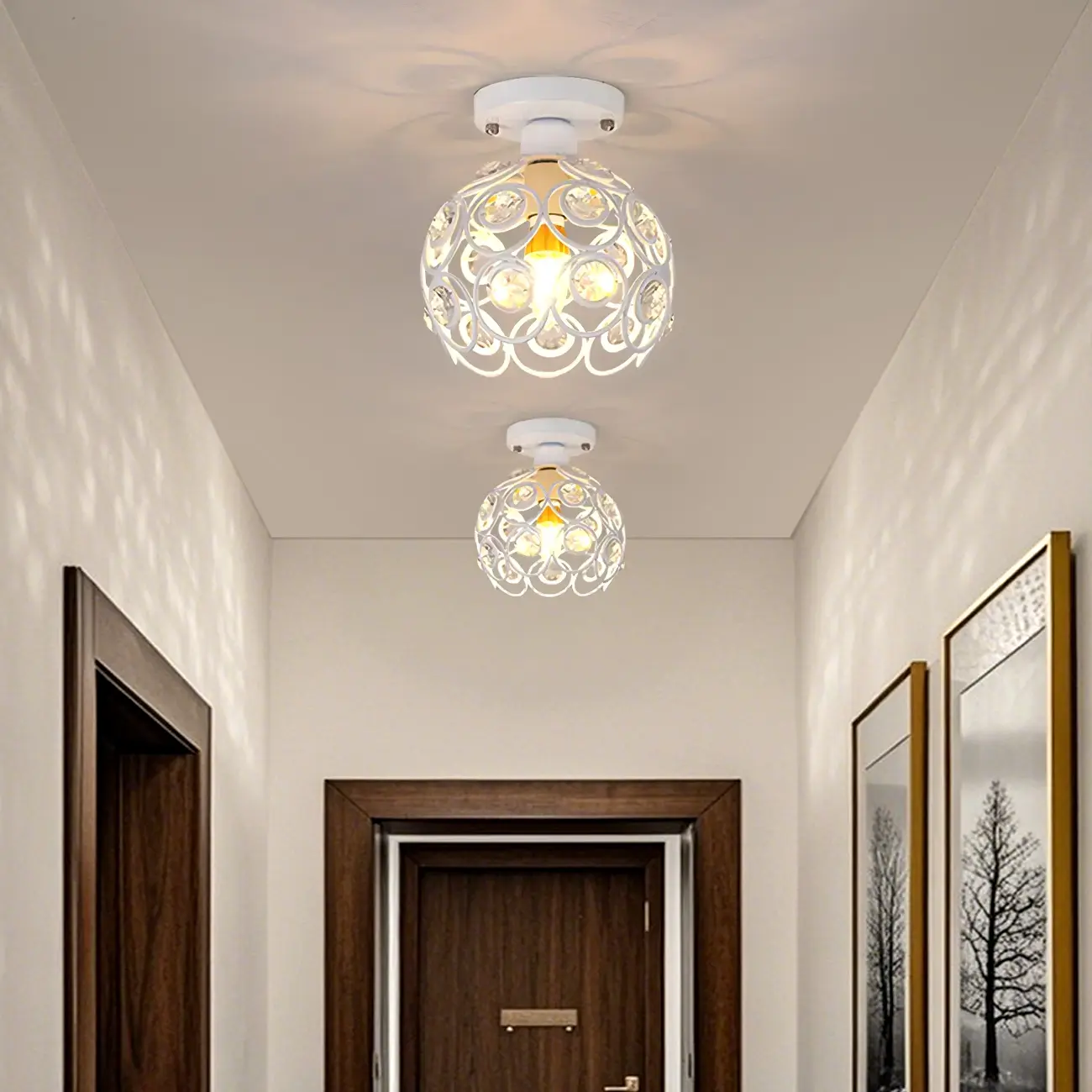 Elegant Sphere Hollowed Metal Semi Flush Ceiling Light Image - 1 | homeyfad