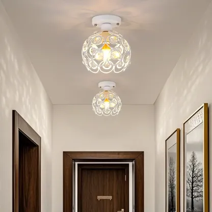 Elegant Sphere Hollowed Metal Semi Flush Ceiling Light Image - 1