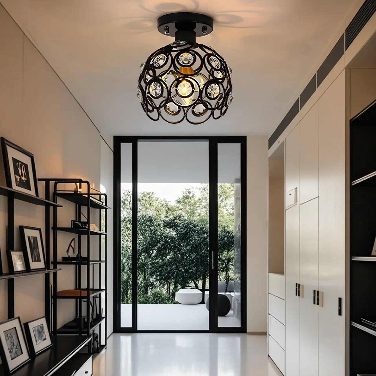 Elegant Sphere Hollowed Metal Semi Flush Ceiling Light Image - 3 | homeyfad