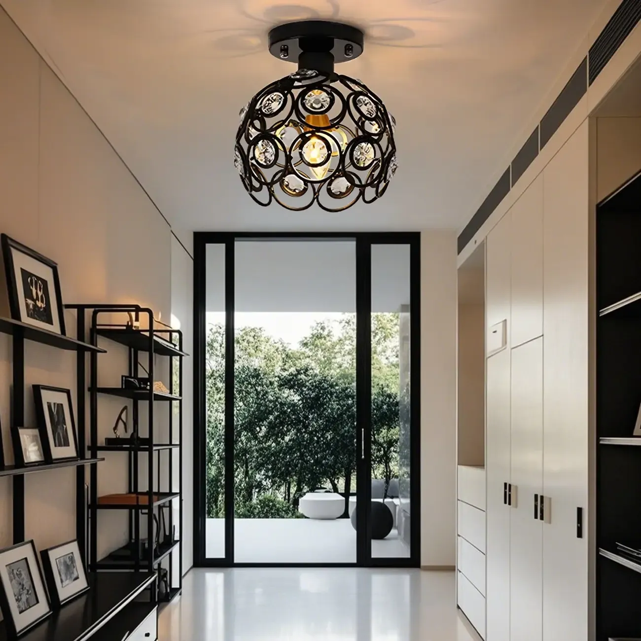 Elegant Sphere Hollowed Metal Semi Flush Ceiling Light Image - 3