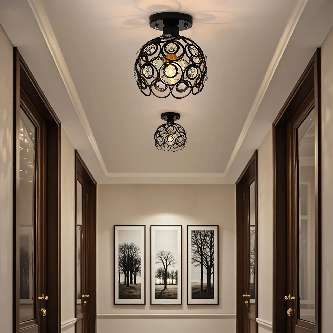 Elegant Sphere Hollowed Metal Semi Flush Ceiling Light Image - 4 | homeyfad