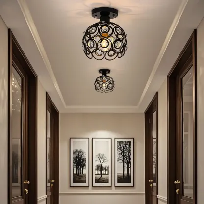 Elegant Sphere Hollowed Metal Semi Flush Ceiling Light Image - 4