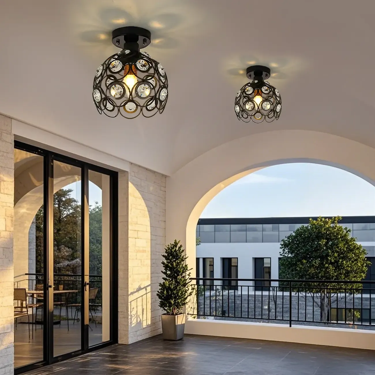 Elegant Sphere Hollowed Metal Semi Flush Ceiling Light Image - 5