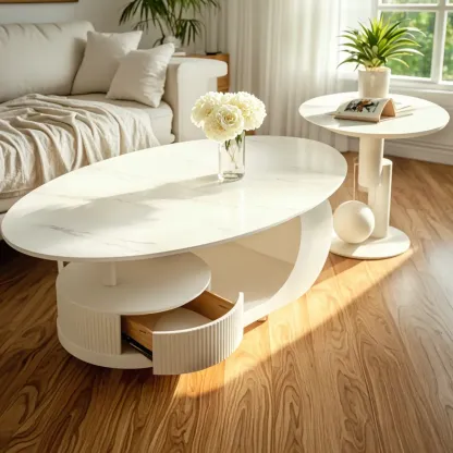 Modern White Stone Top Coffee Table with Scratch Resistant  Image - 4
