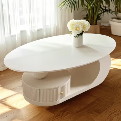 Modern White Stone Top Coffee Table with Scratch Resistant  Image - 9