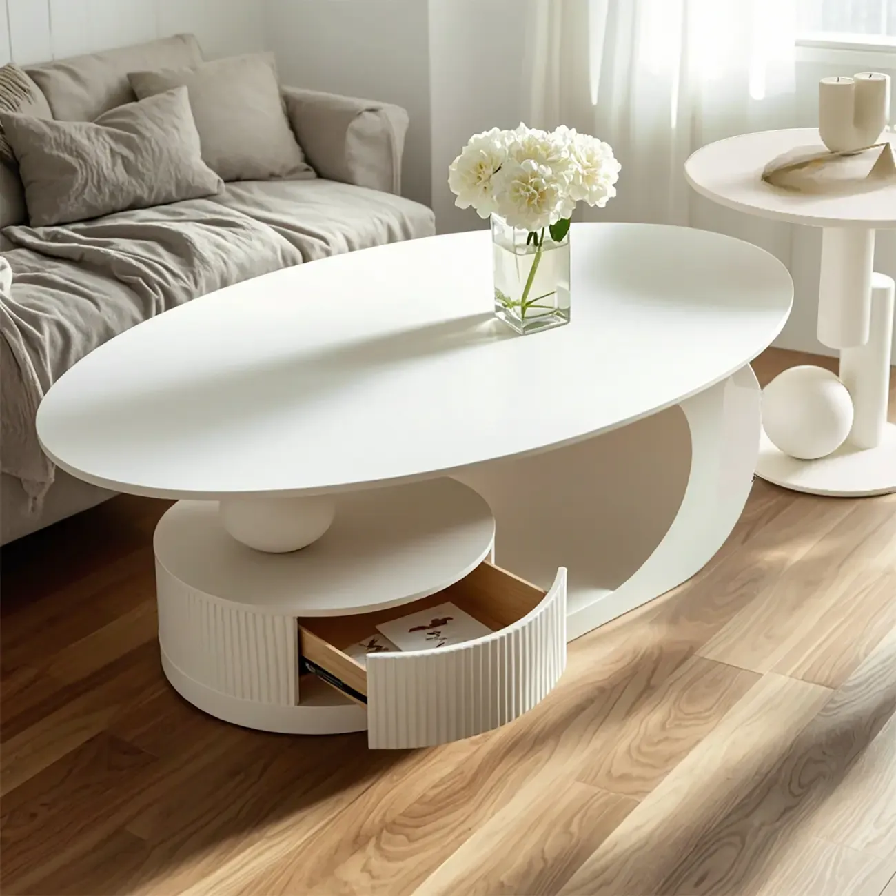 Modern White Stone Top Coffee Table with Scratch Resistant Image - 11