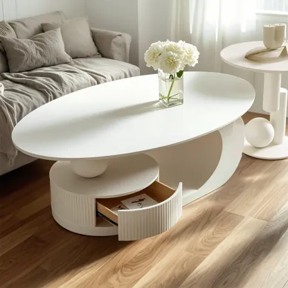 Modern White Stone Top Coffee Table with Scratch Resistant  Image - 11