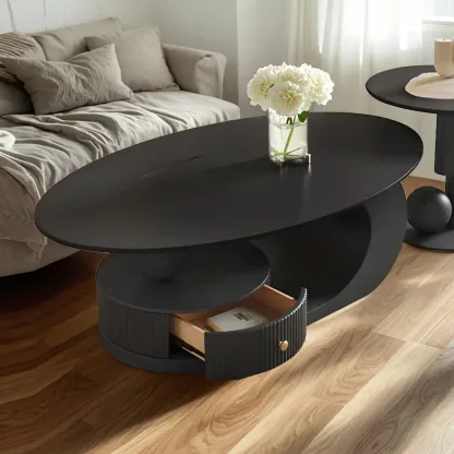 Modern White Stone Top Coffee Table with Scratch Resistant  Image - 12
