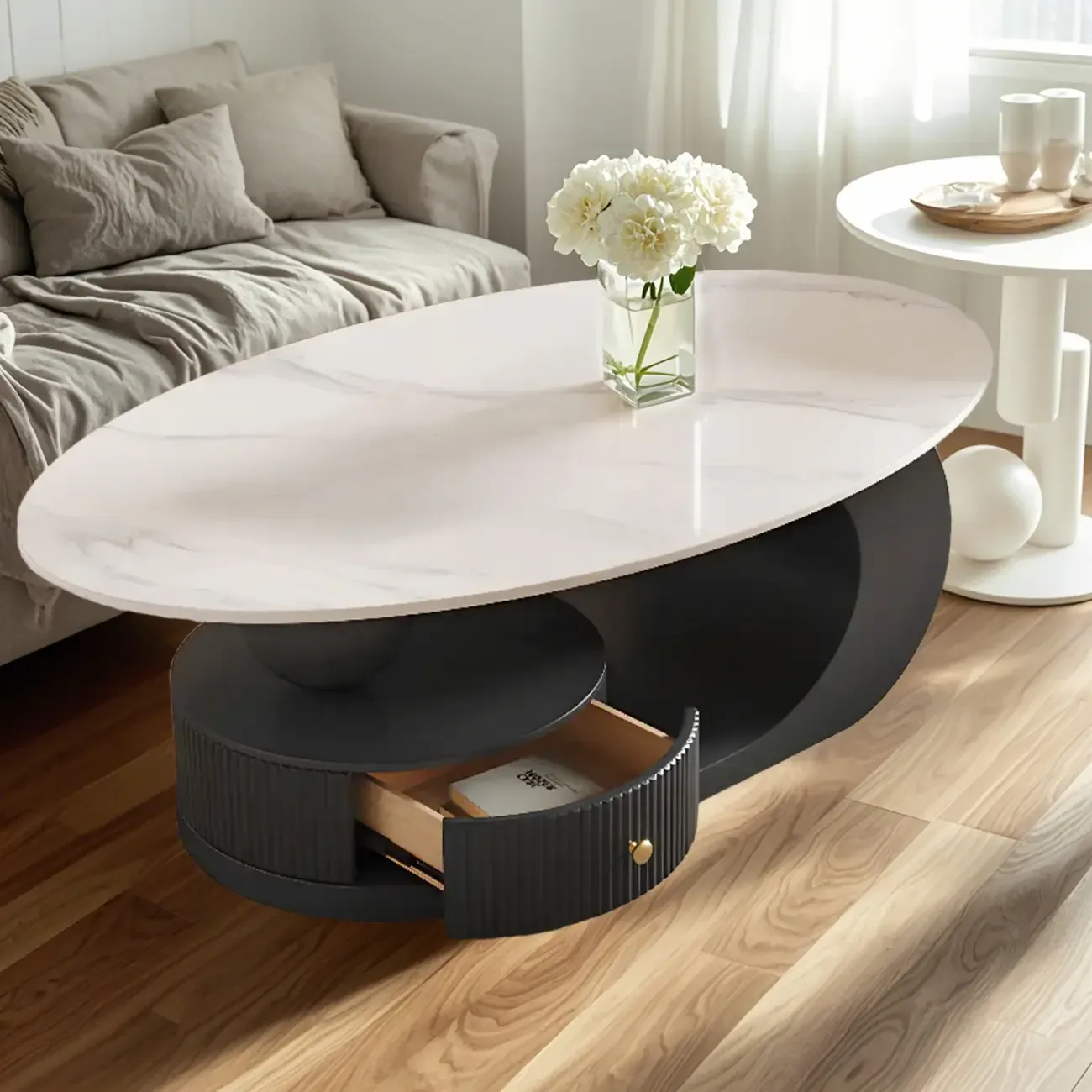 Modern White Stone Top Coffee Table with Scratch Resistant Image - 13