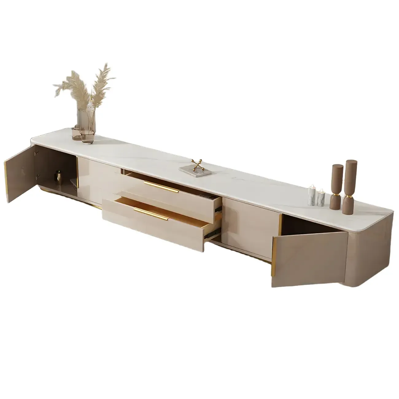 Glam Stone TV Stand with Drawers & Cabinet for Living Room Image - 5
