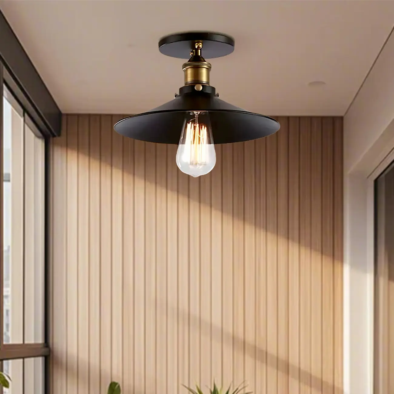 Industrial Black Cone Metal Semi Flush Ceiling Light Image - 1 | homeyfad