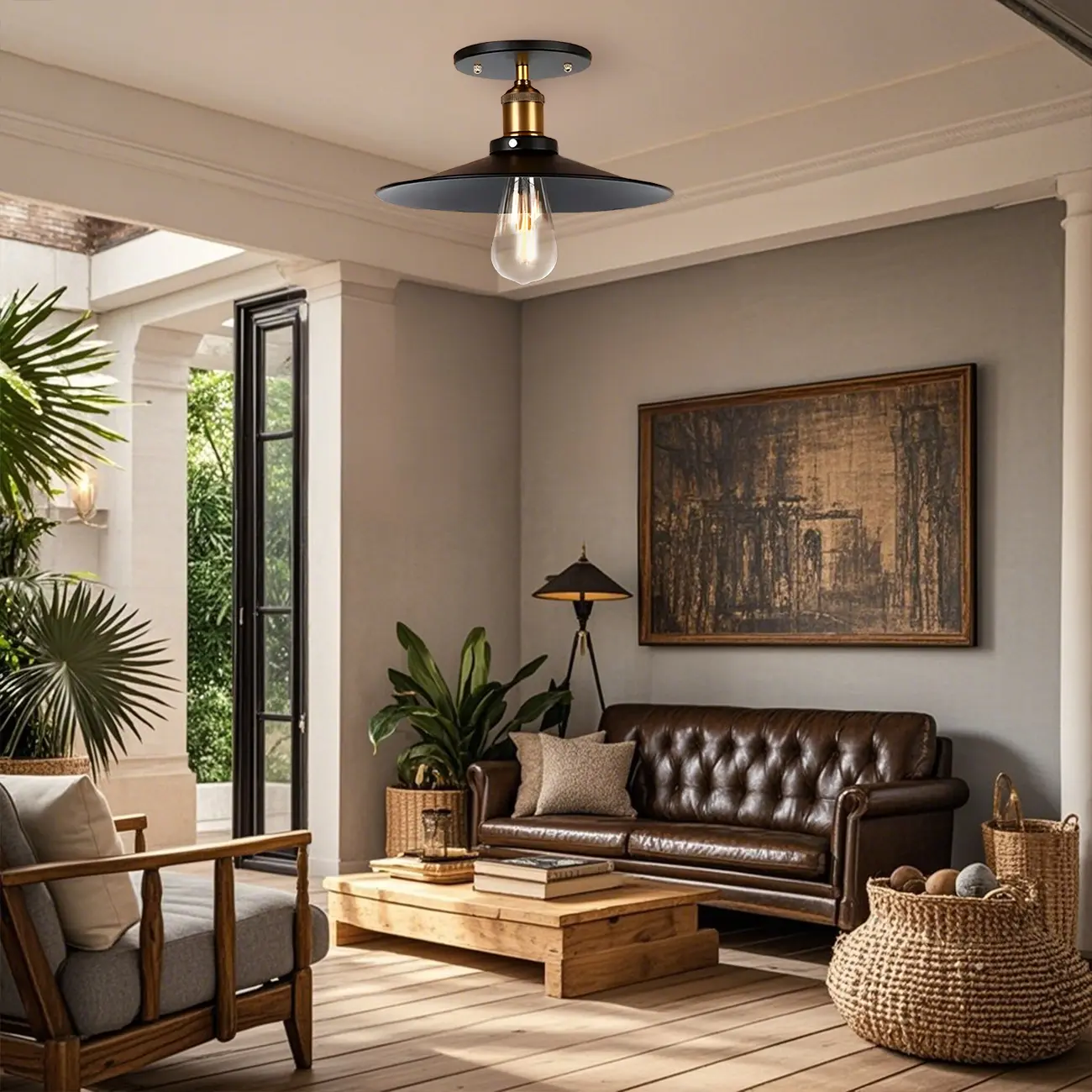 Industrial Black Cone Metal Semi Flush Ceiling Light Image - 2 | homeyfad