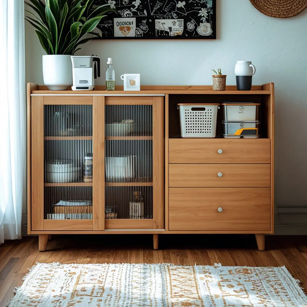 Modern Wooden Rectangle Accent Cabinet with Sliding Doors Image - 2 | homeyfad