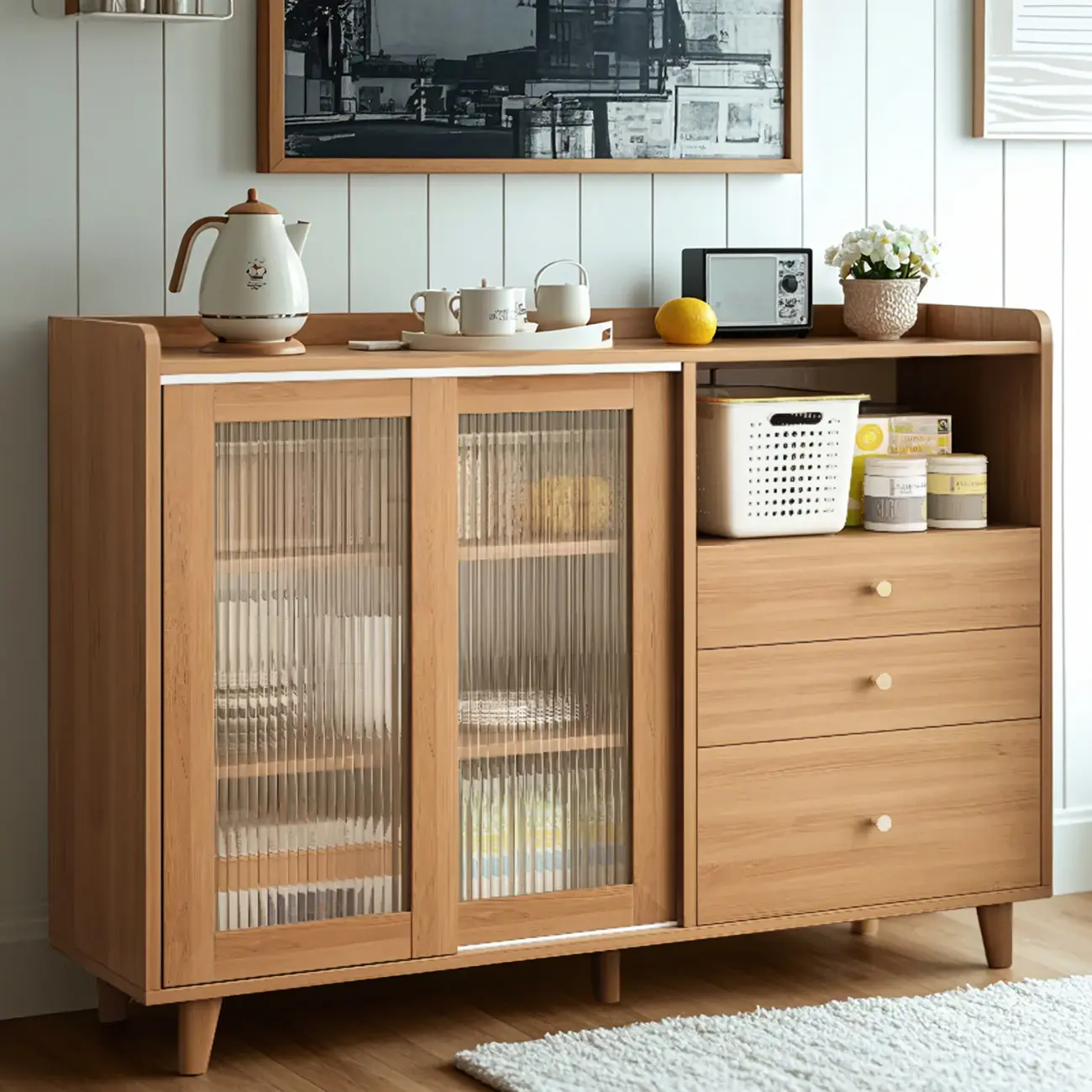 Modern Wooden Rectangle Accent Cabinet with Sliding Doors Image - 1 | homeyfad