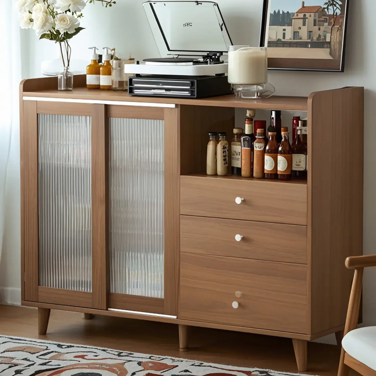 Modern Wooden Rectangle Accent Cabinet with Sliding Doors | HomeyFad