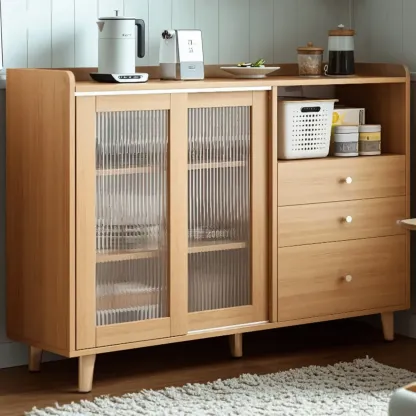 Modern Wooden Rectangle Accent Cabinet with Sliding Doors Image - 4