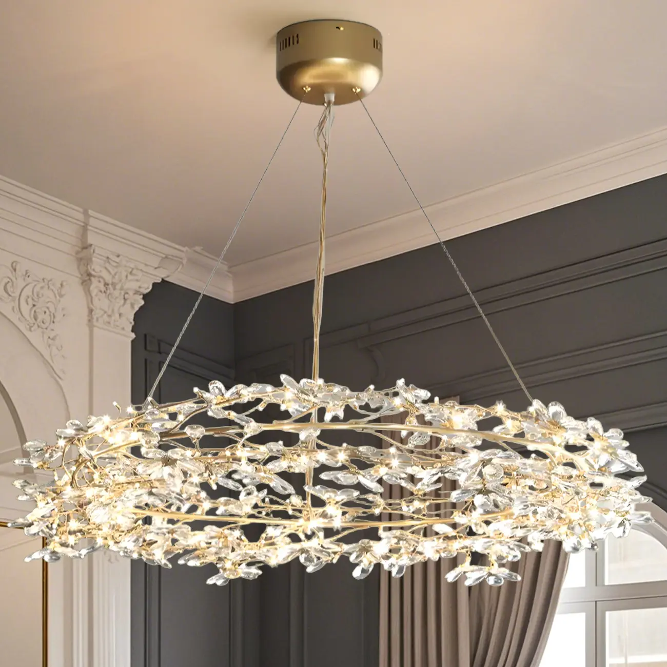 Modern Crystal Branch Chandelier with Adjustable Length Image - 1 | homeyfad