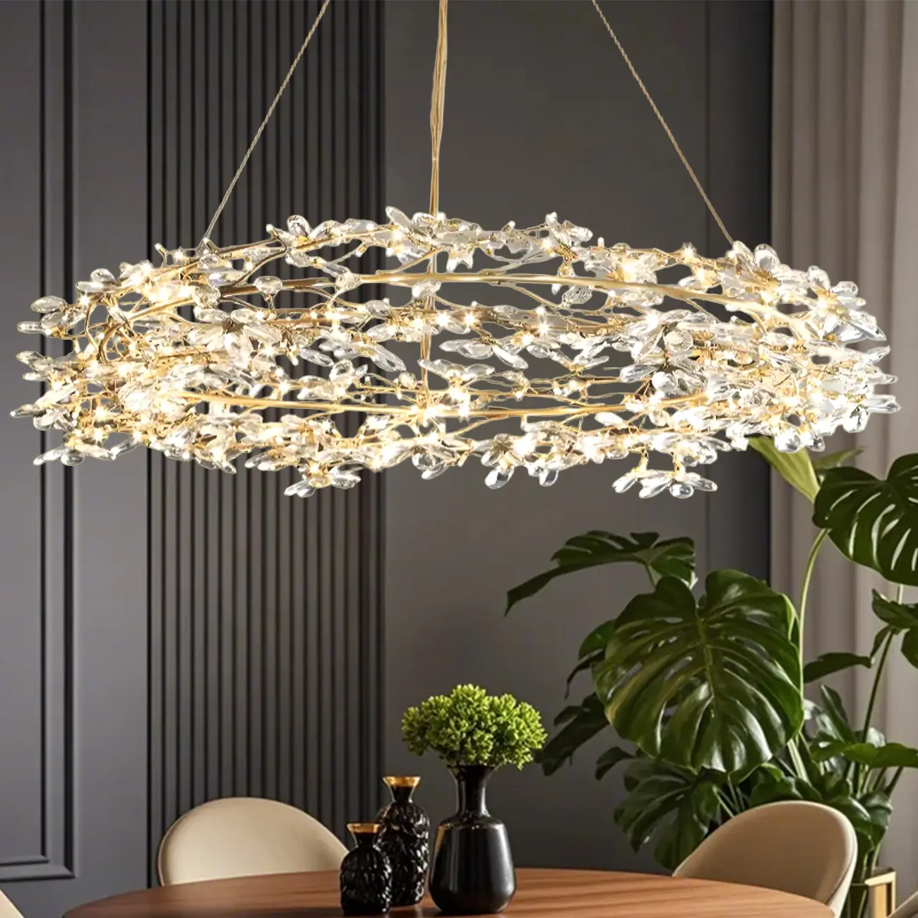 Modern Crystal Branch Chandelier with Adjustable Length Image - 3 | homeyfad