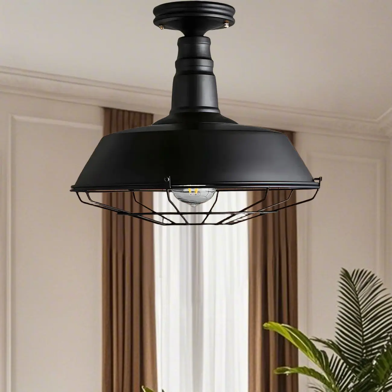 Black Industrial Metal Semi Flush Ceiling Light Image - 1 | homeyfad