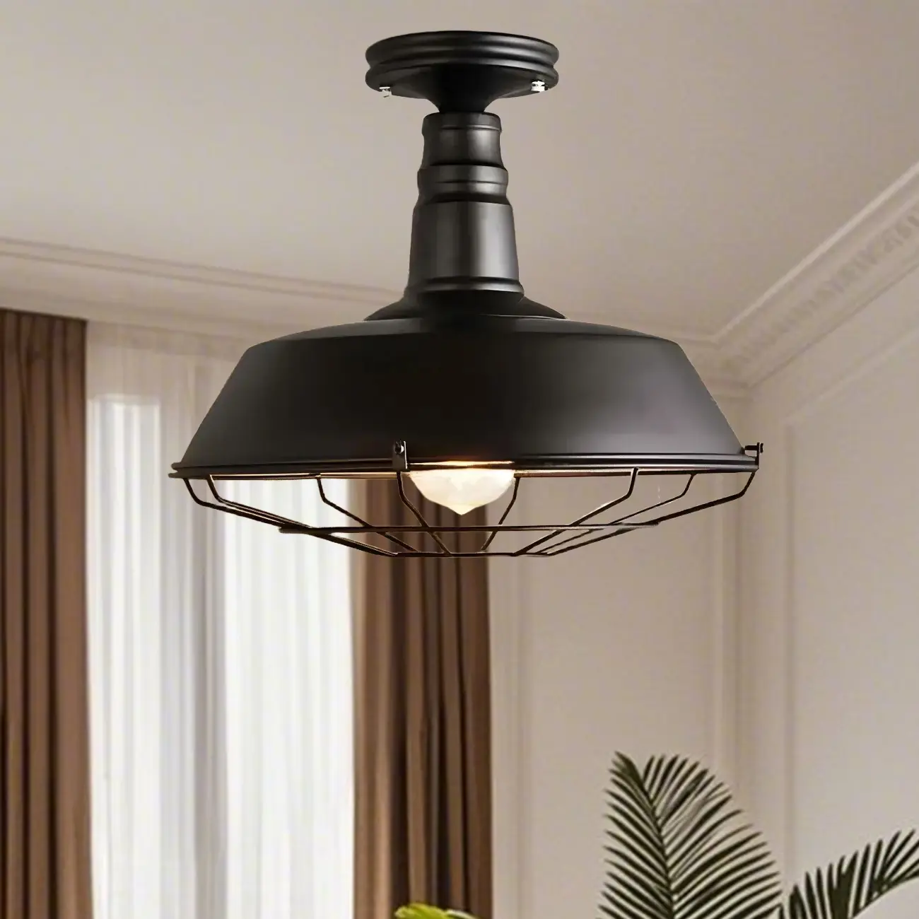 Black Industrial Metal Semi Flush Ceiling Light Image - 2 | homeyfad