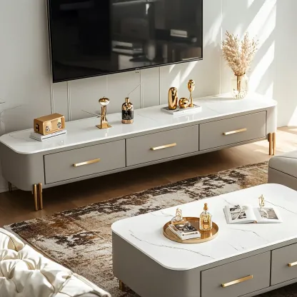 Modern Stone TV Stand with Open Storage and Legs for Home Image - 1