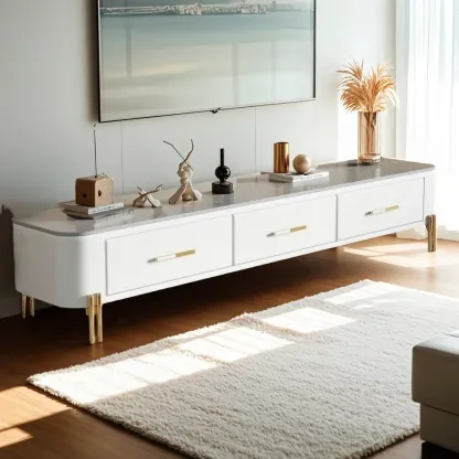 Modern Stone TV Stand with Open Storage and Legs for Home Image - 5