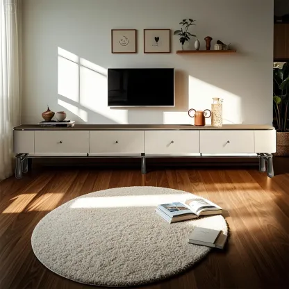 Modern Brown Wooden TV Stand with Drawers for Living Room Image - 4