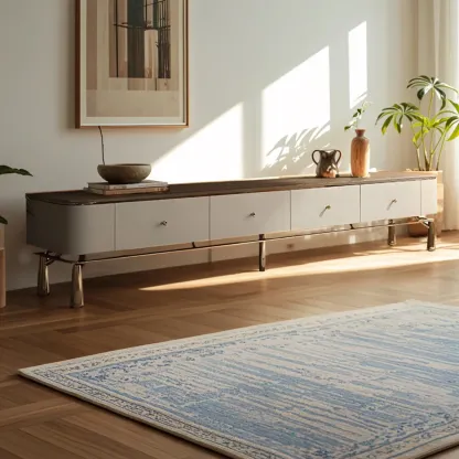 Modern Brown Wooden TV Stand with Drawers for Living Room Image - 3