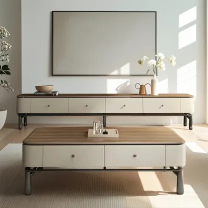 Modern Brown Wooden TV Stand with Drawers for Living Room Image - 1