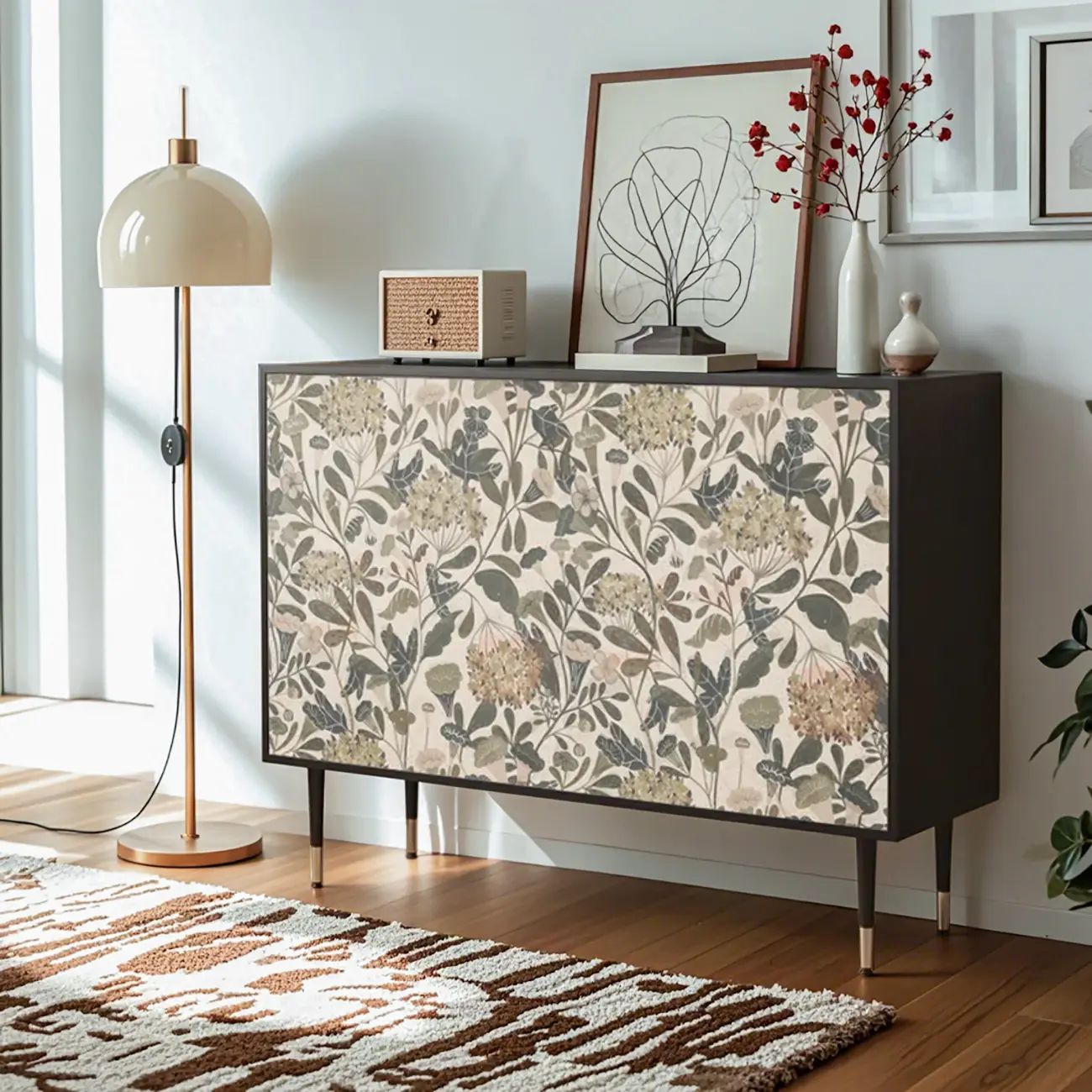 French Country Cabinet with Flower Finish for Living Room Image - 1 | homeyfad