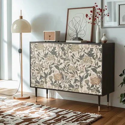 French Country Cabinet with Flower Finish for Living Room Image - 1