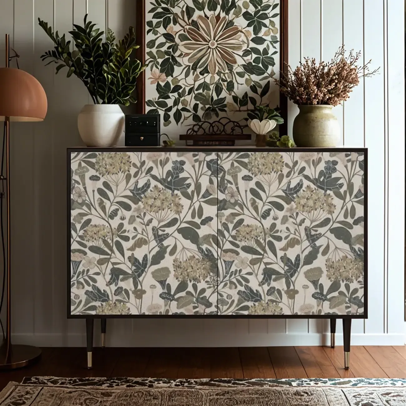 French Country Cabinet with Flower Finish for Living Room | HomeyFad