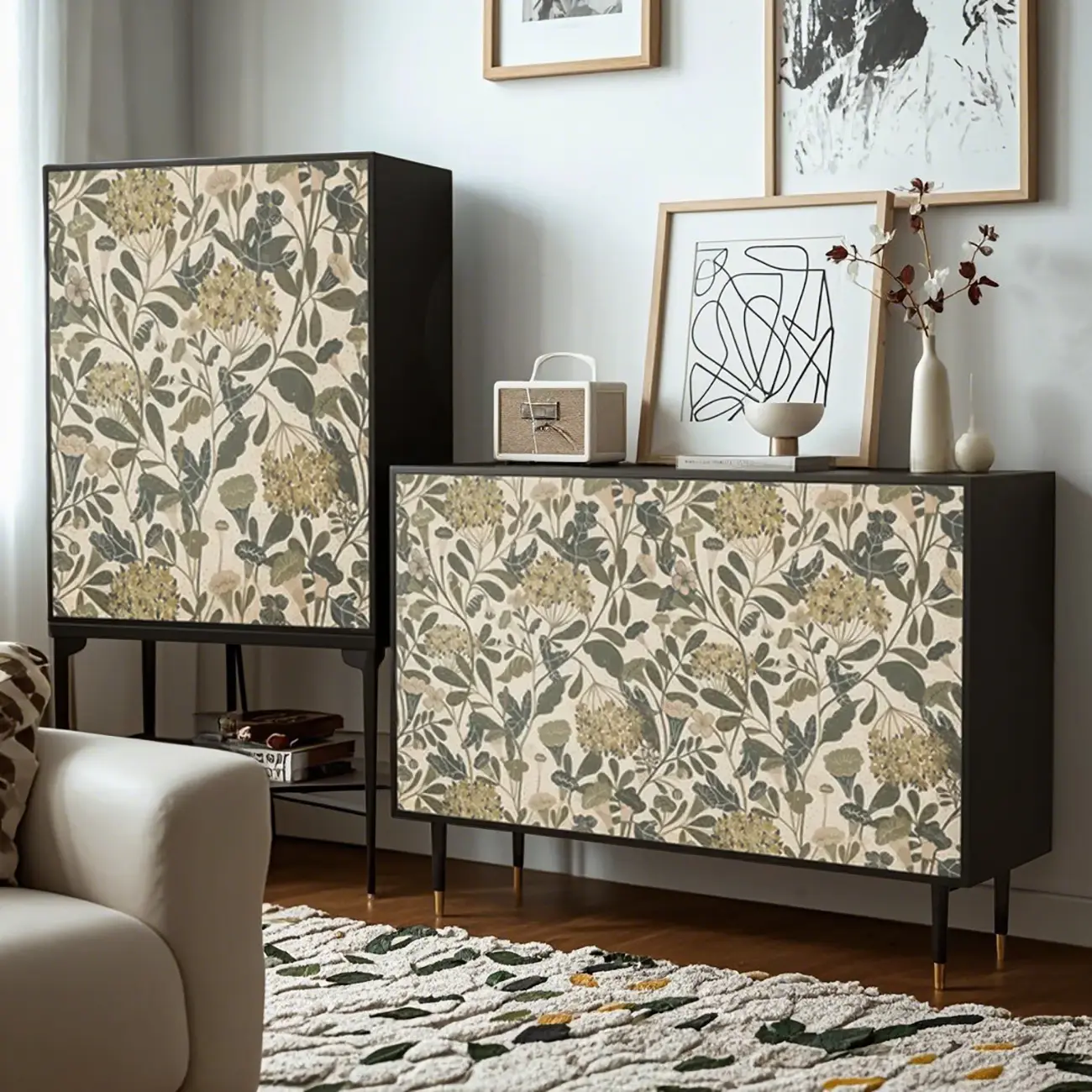 French Country Cabinet with Flower Finish for Living Room Image - 3 | homeyfad