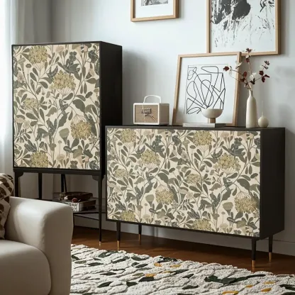 French Country Cabinet with Flower Finish for Living Room Image - 3