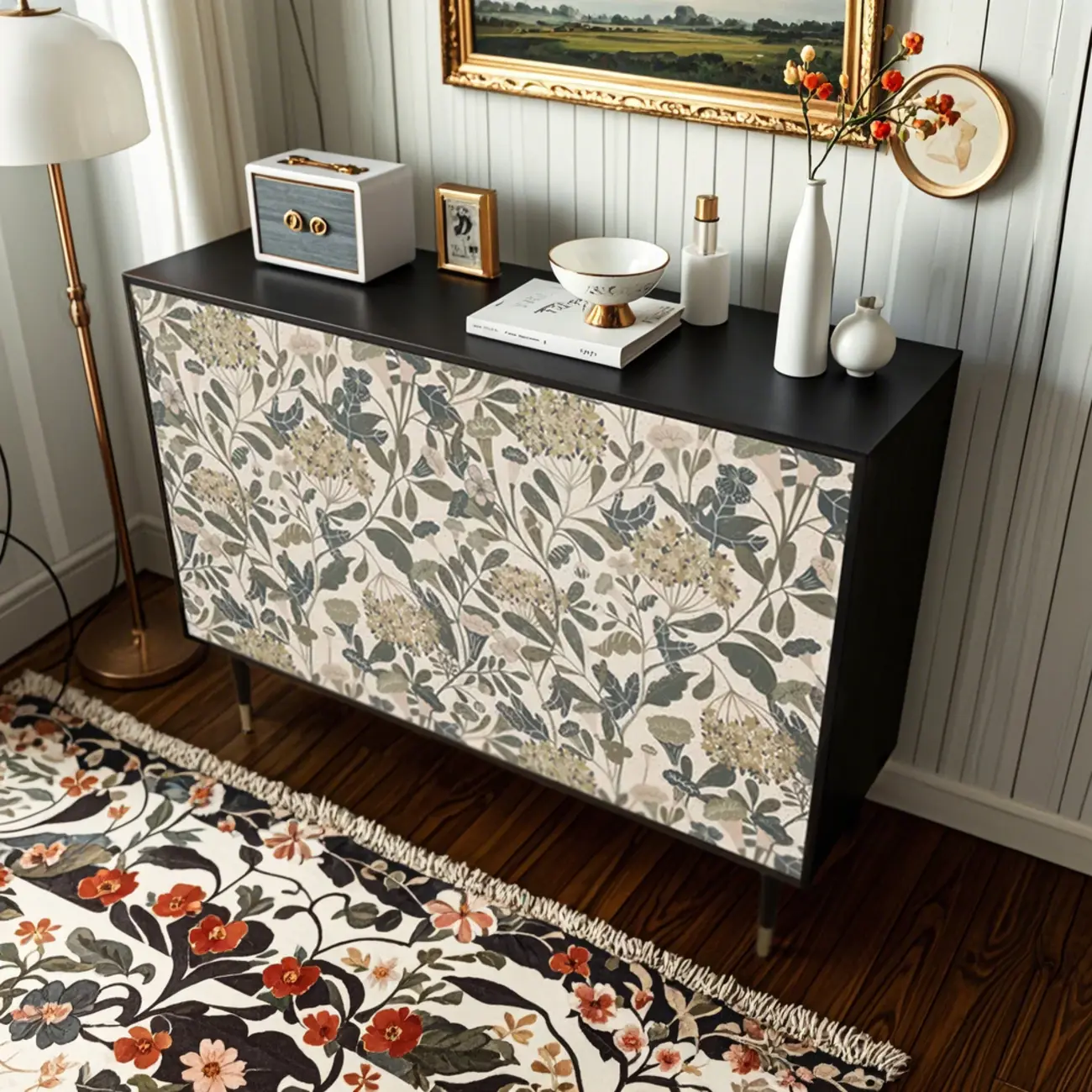 French Country Cabinet with Flower Finish for Living Room Image - 4 | homeyfad