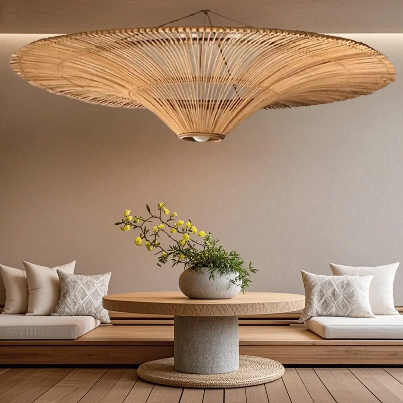 Natural Woven Rattan Bohemian Semi Flush Ceiling Light Image - 2 | homeyfad