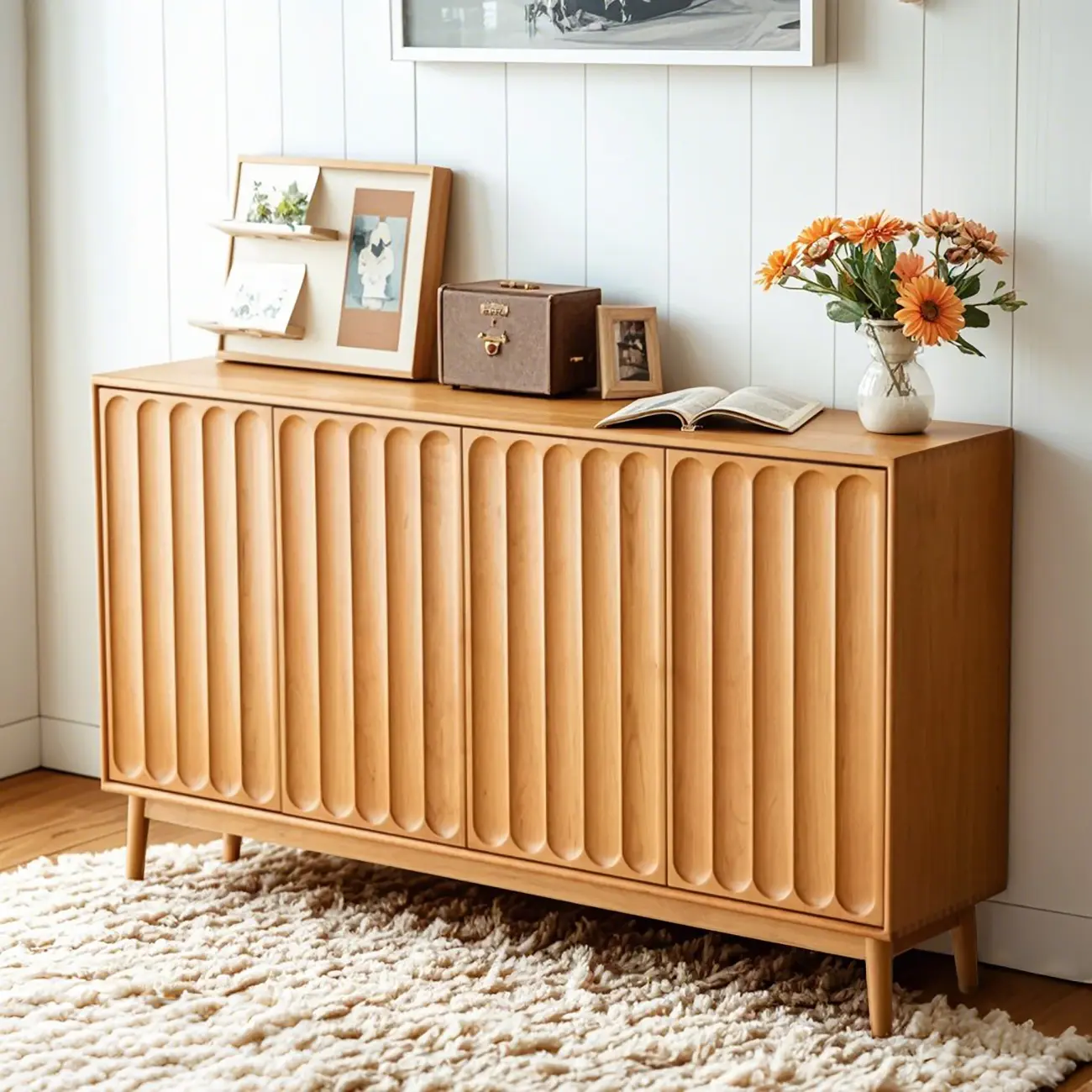 Scandinavian Pine Living Room Cabinet with Natural Finish | homeyfad