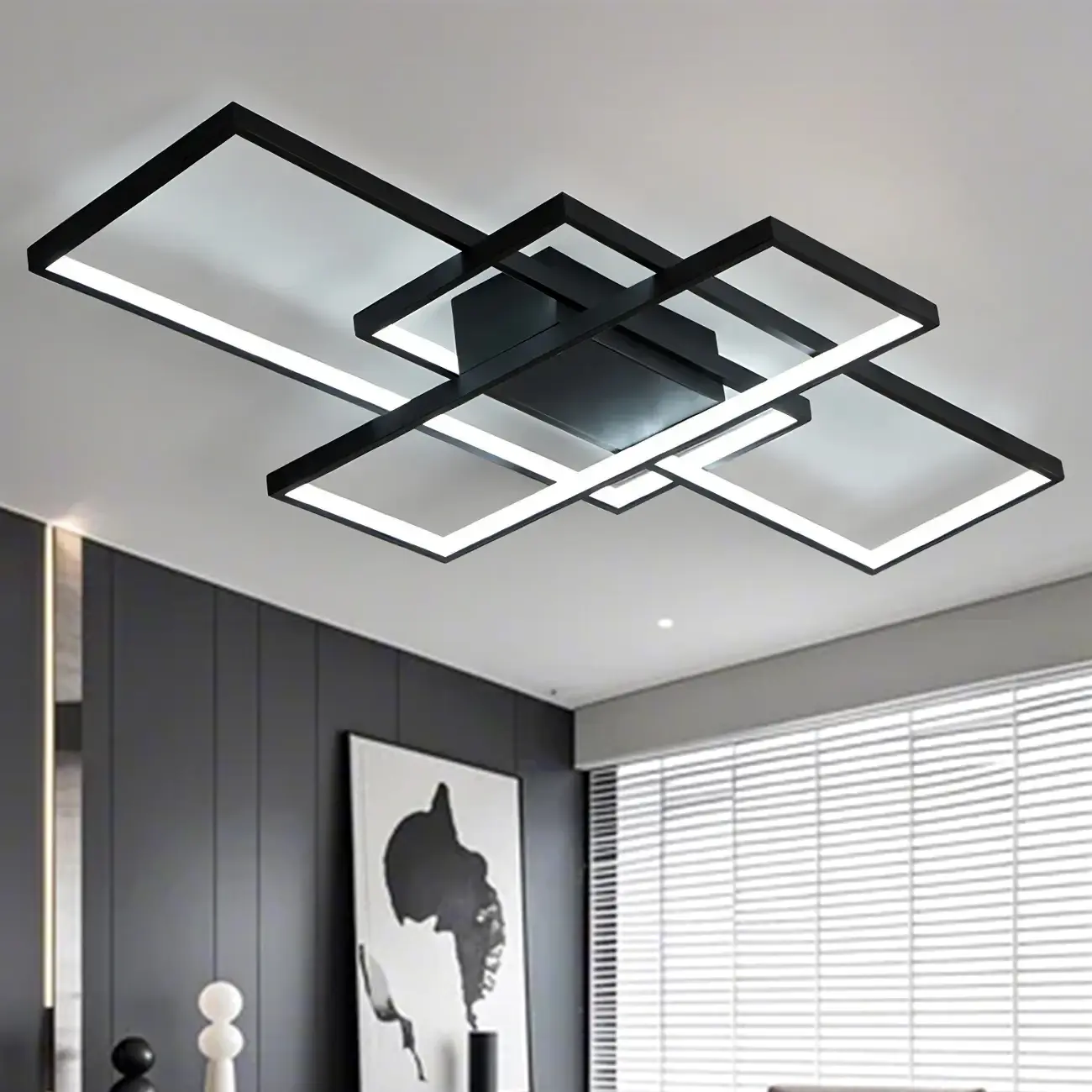 Black Square Metal Modern Semi Flush Ceiling Light Image - 1 | homeyfad
