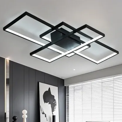 Black Square Metal Modern Semi Flush Ceiling Light Image - 1