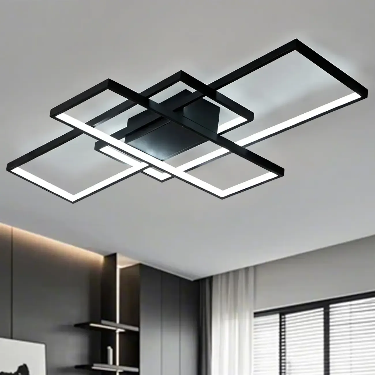 Black Square Metal Modern Semi Flush Ceiling Light Image - 2