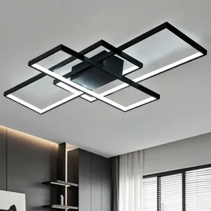 Black Square Metal Modern Semi Flush Ceiling Light Image - 2