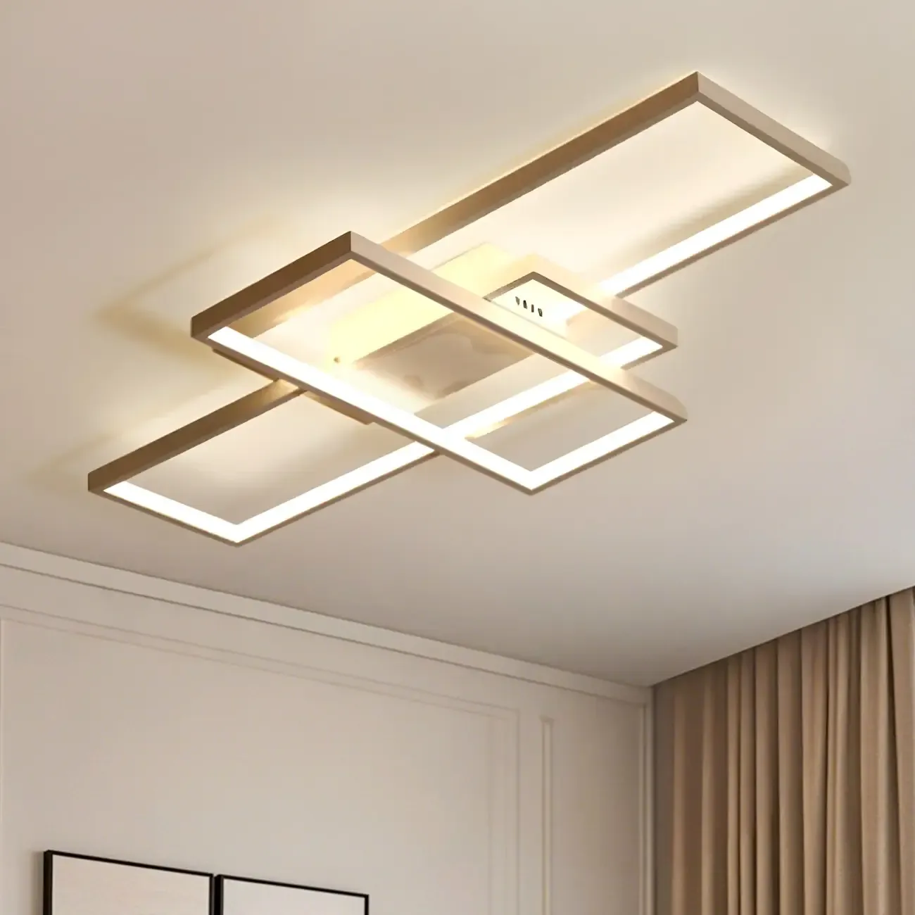 Black Square Metal Modern Semi Flush Ceiling Light Image - 8
