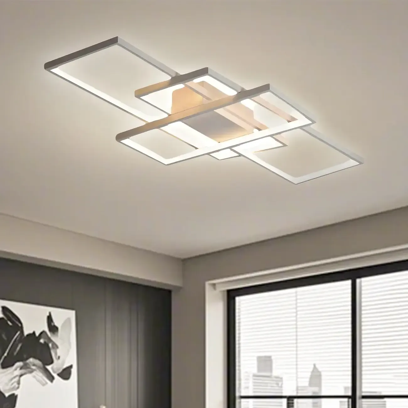Black Square Metal Modern Semi Flush Ceiling Light Image - 9