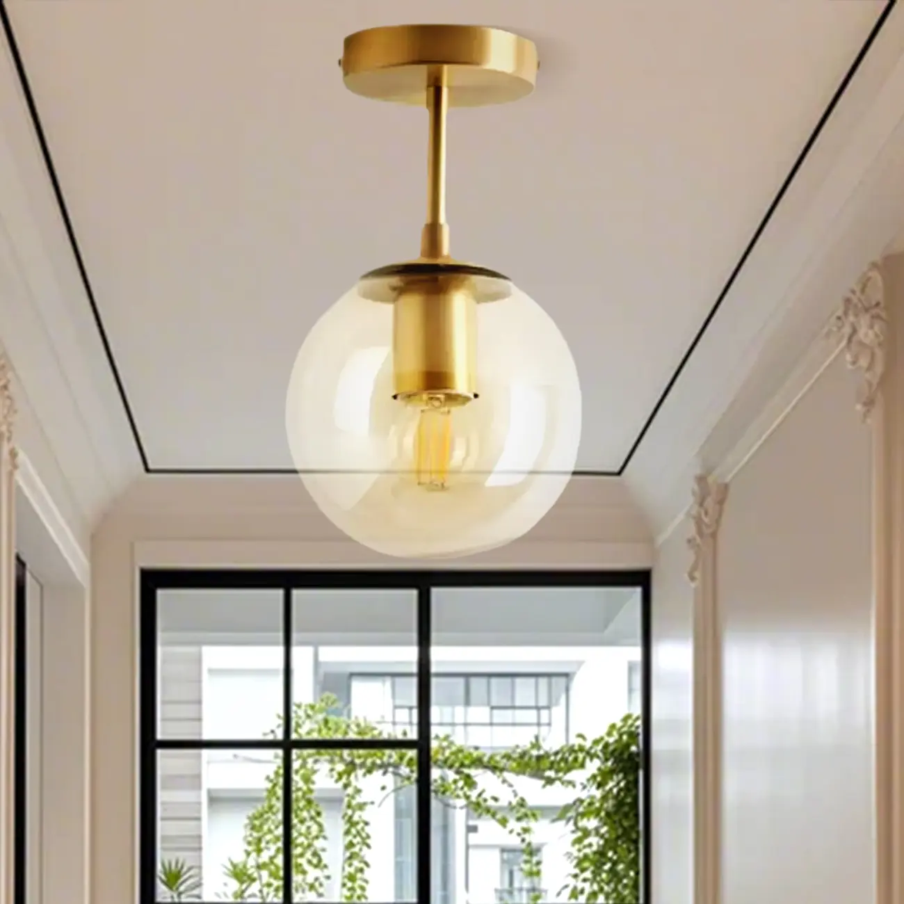 Minimalist Clear Globe Glass Metal Semi Flush Mount Light Image - 1 | homeyfad