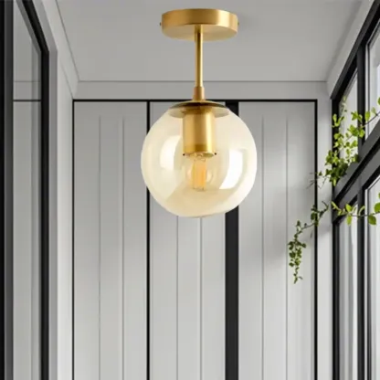 Minimalist Clear Globe Glass Metal Semi Flush Mount Light Image - 3