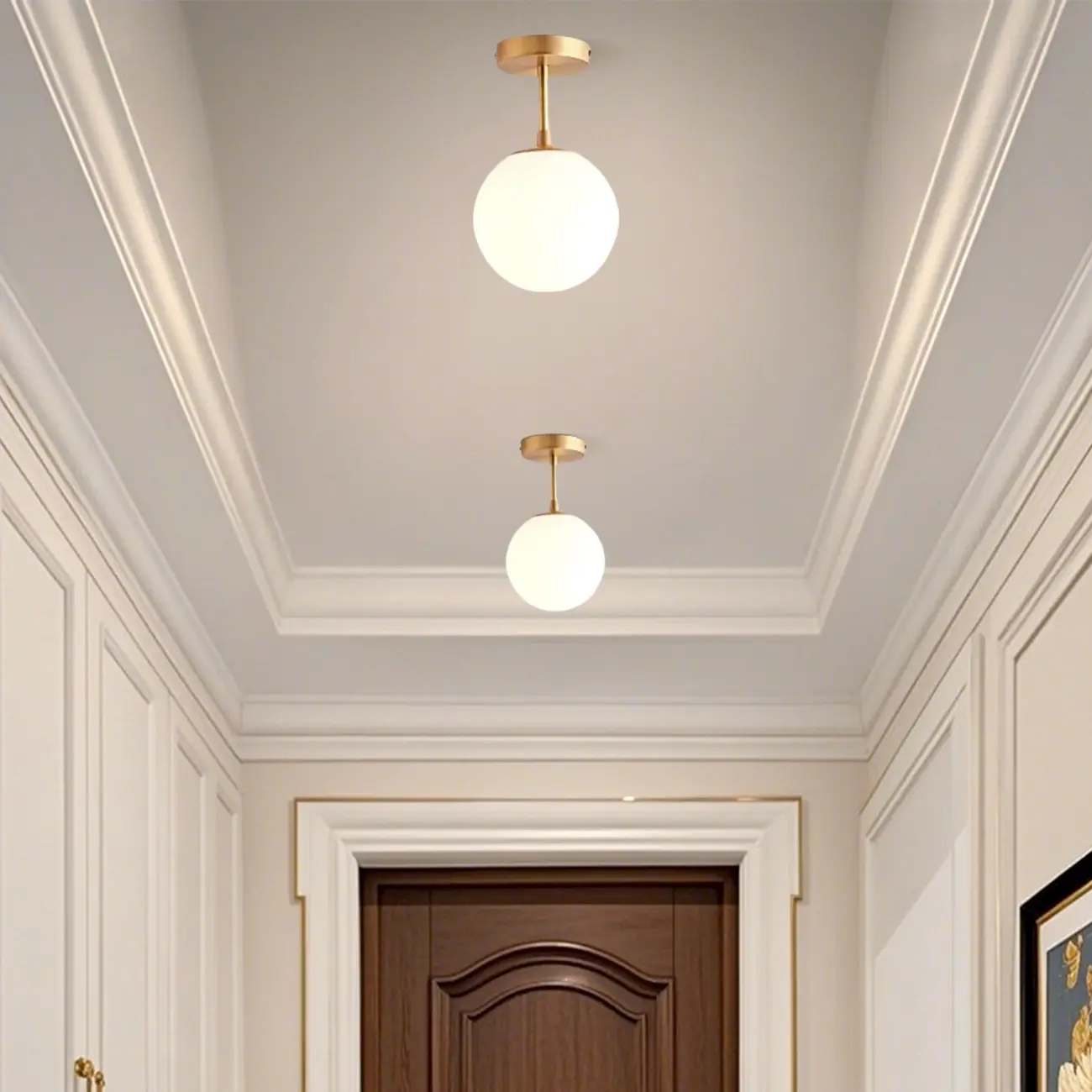 Minimalist Clear Globe Glass Metal Semi Flush Mount Light Image - 5 | homeyfad