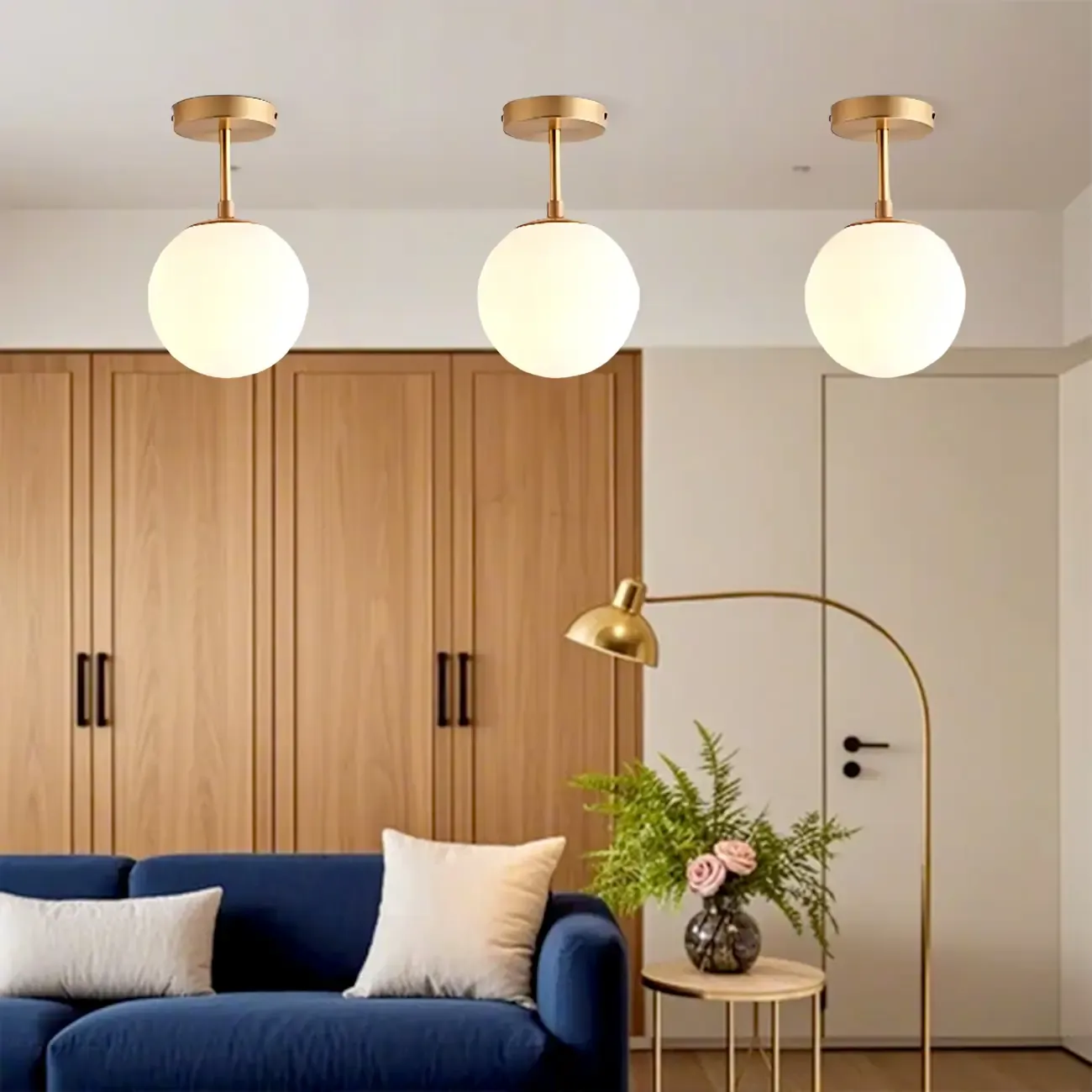 Minimalist Clear Globe Glass Metal Semi Flush Mount Light Image - 6