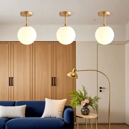 Minimalist Clear Globe Glass Metal Semi Flush Mount Light Image - 6