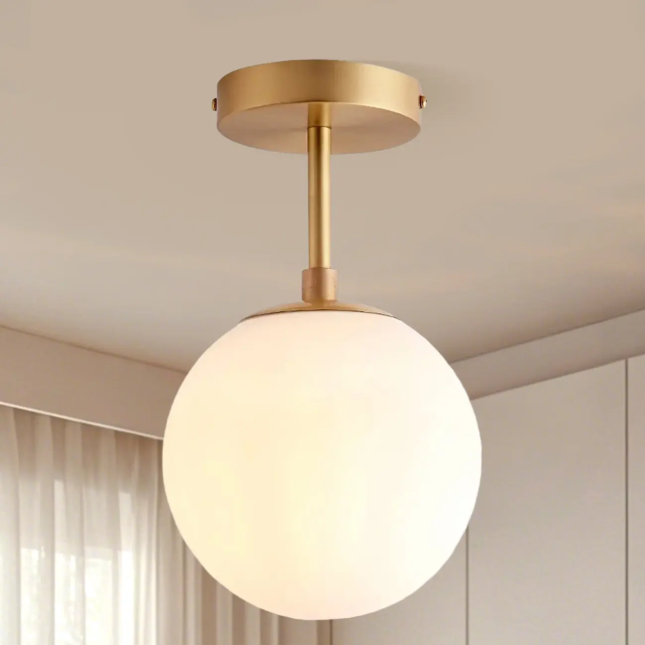 Minimalist Clear Globe Glass Metal Semi Flush Mount Light Image - 4 | homeyfad