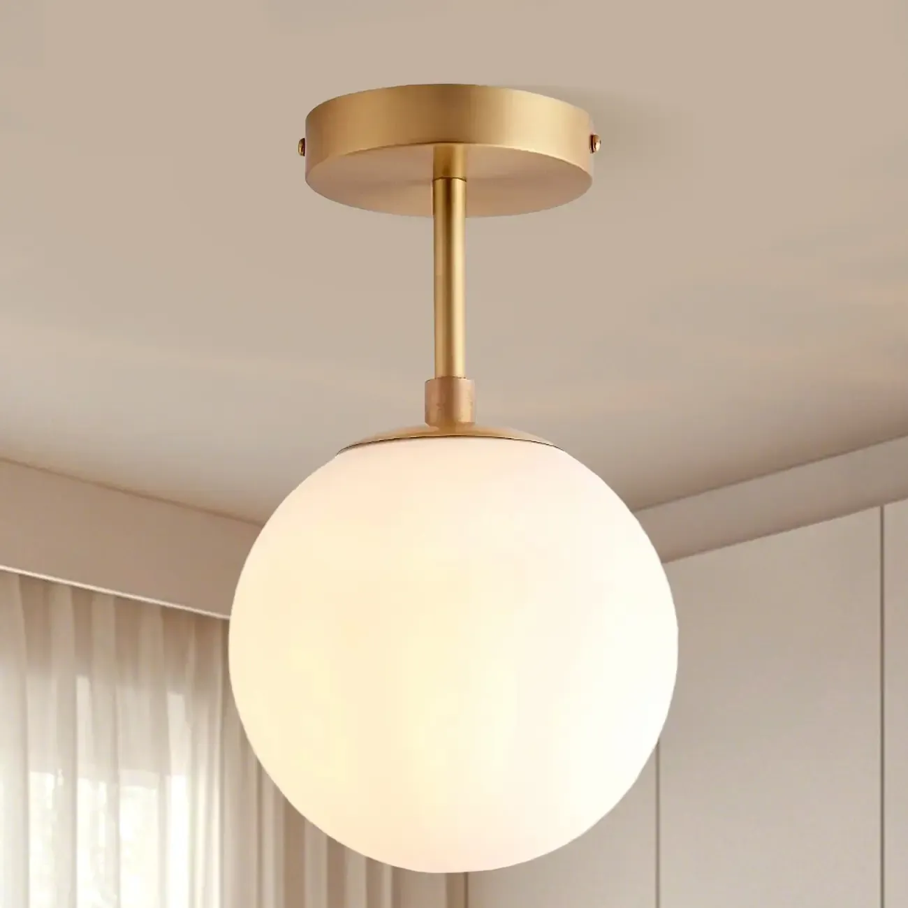 Minimalist Clear Globe Glass Metal Semi Flush Mount Light Image - 4